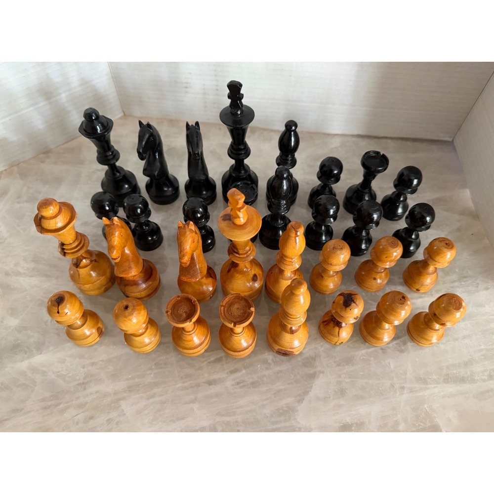 Unbranded Chess Pieces Set Unisex OS Brown Black Good Vintage Wood Hand Carved